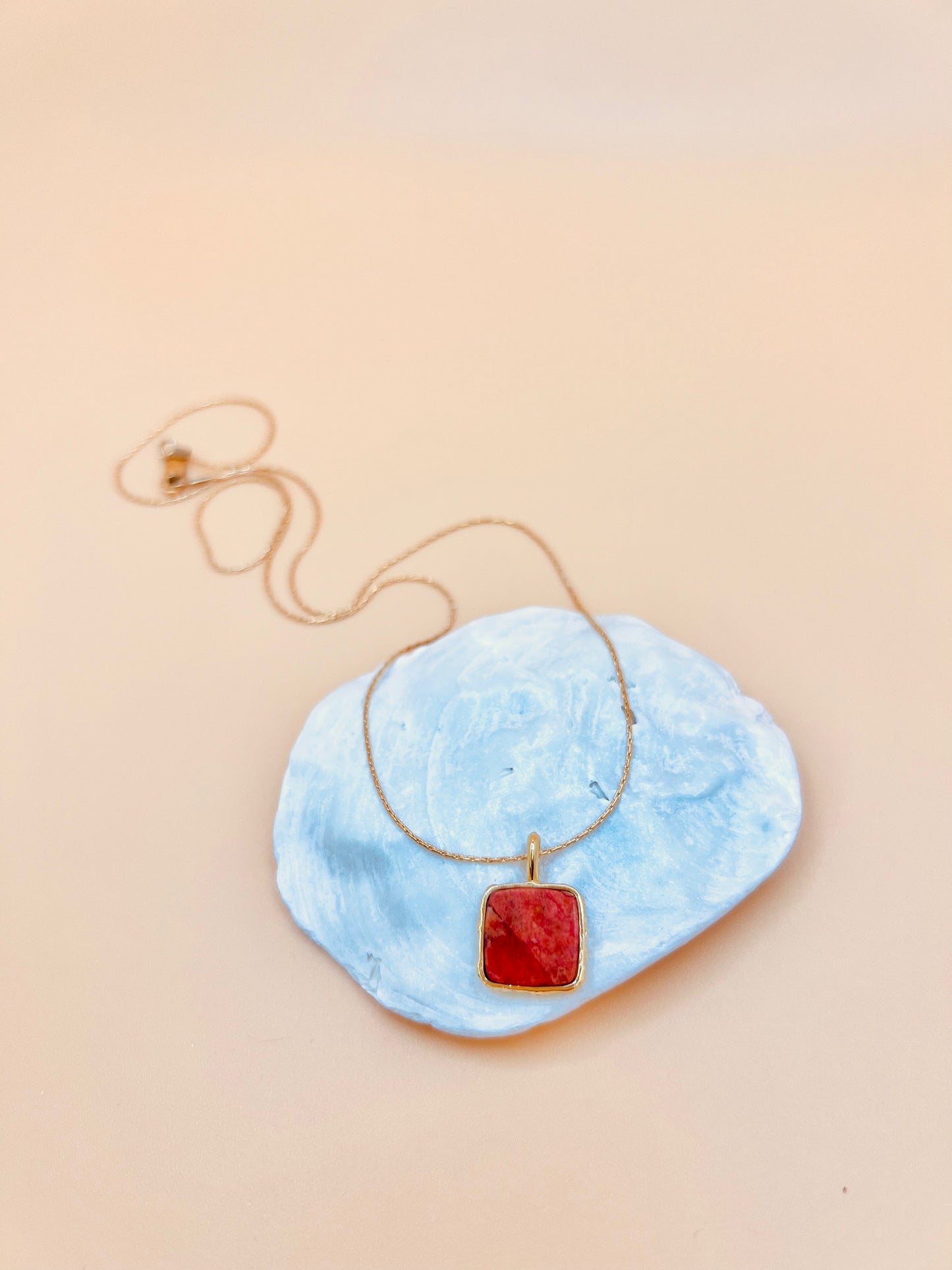 New! Red Coral Square necklace