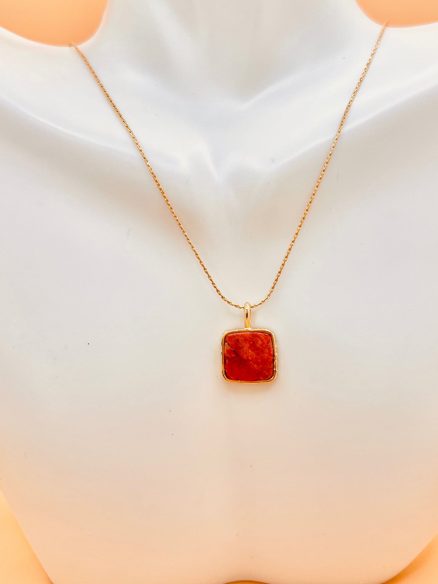 New! Red Coral Square necklace